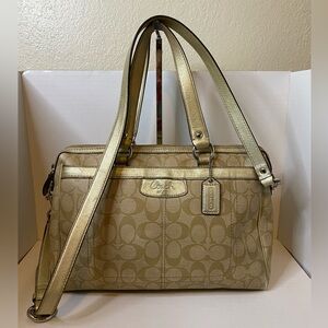 Coach 2 way bag Tan & Metallic Signature F16119 Handbag PVC leather